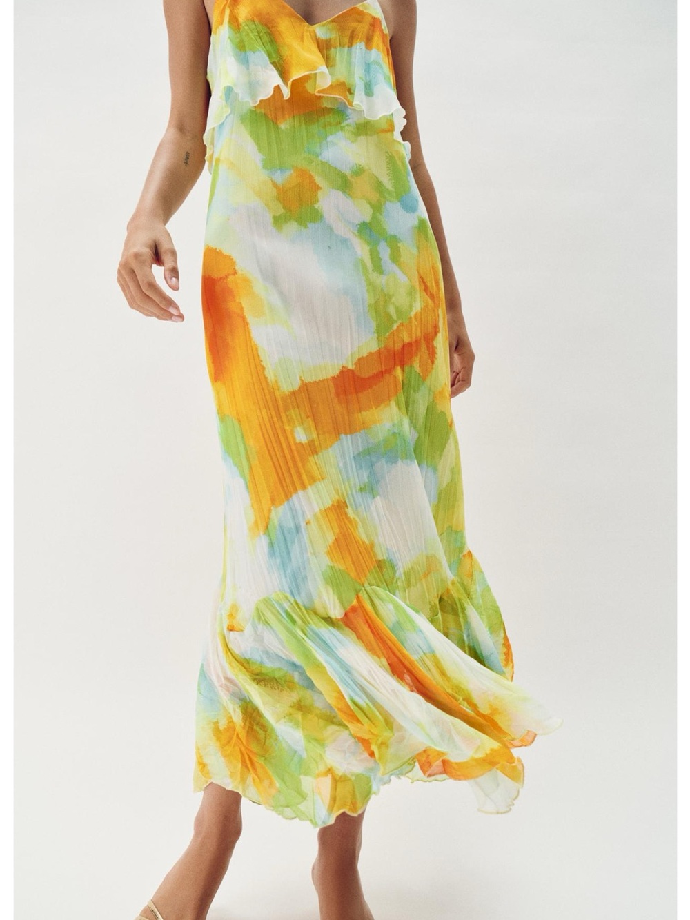 ZARA PRINTED RUFFLE MIDI DRESS Size M NWT - Picture 5 of 10